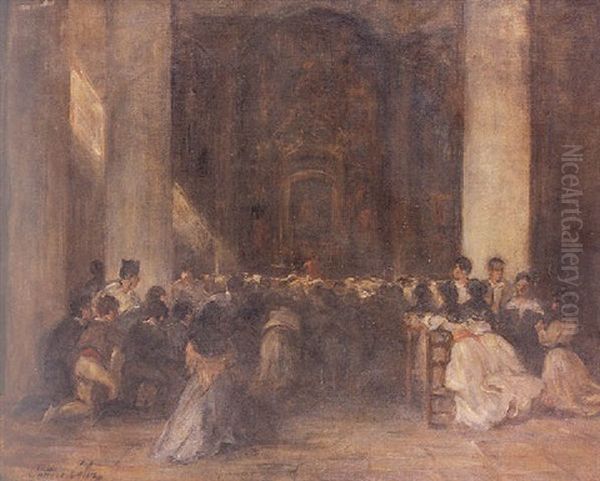 Rezando En La Iglesia Oil Painting by Gustave Colin