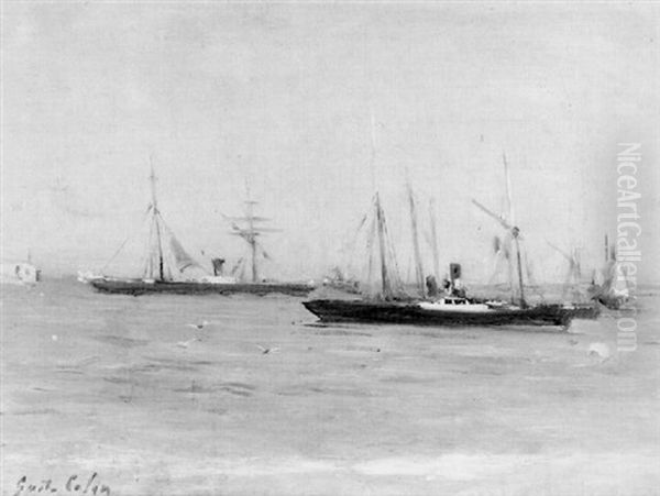 Navire Dans La Baie De Saint-jean-de-luz Oil Painting by Gustave Colin