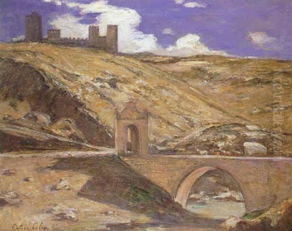 Carromato Cruzando El Puente De Alcantara, Toledo Oil Painting by Gustave Colin