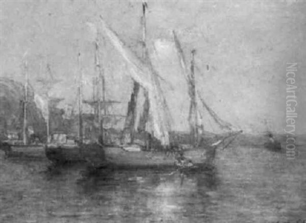 Segelschiffe Vor Der Spanischen Kuste Vor Anker Oil Painting by Gustave Colin