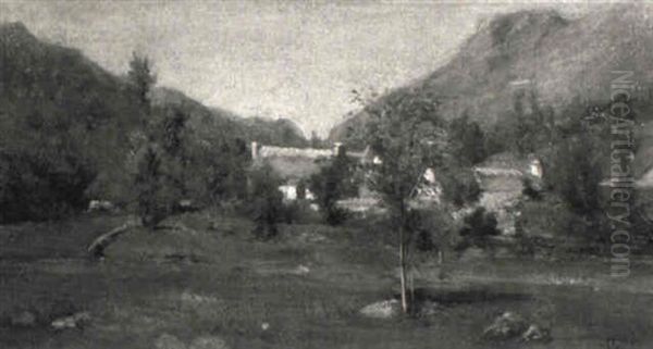 Pyreneenlandschaft Mit Dorfpartie Oil Painting by Gustave Colin