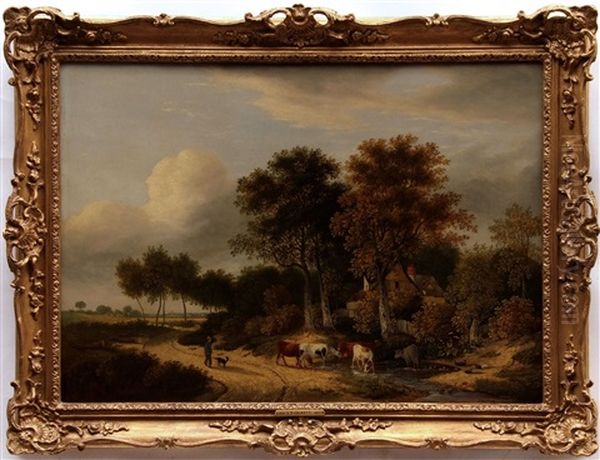 Landscape With Herder And Cattle Oil Painting by Samuel David Colkett
