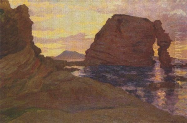 Rochers A Hendaye Oil Painting by Michel Auguste Colle