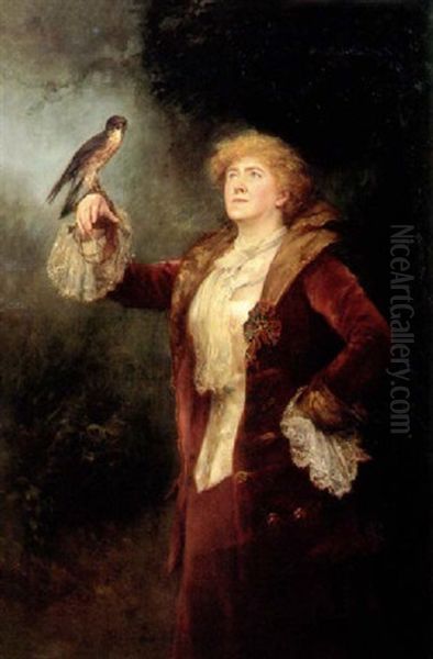 A Portrait Of The Actress Ellen Terry Standing With A Hawk On Her Raised Arm Oil Painting by Collier, John