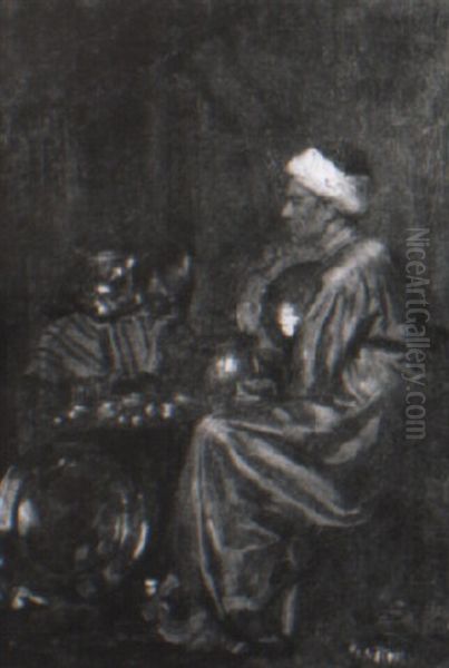 An Arab Sitting In An Interior Oil Painting by Albert Henry Collings