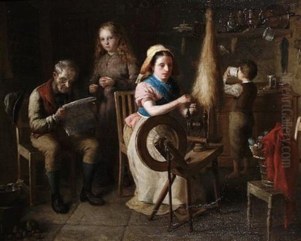 Spinning A Yarn Oil Painting by Hugh Collins