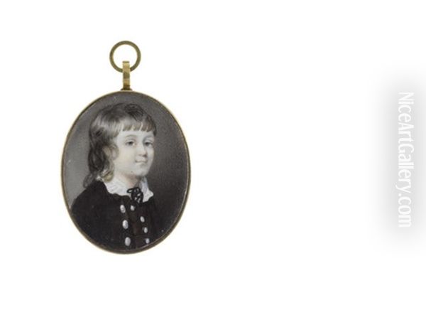 A Young Boy Called, Master Eden, Wearing Dark Brown Coat And Matching Waistcoat, White Chemise With Frilled Edge To The Collar Drawn With Black Ribbon, His Fair Hair Worn To His Shoulders Oil Painting by Samuel Collins