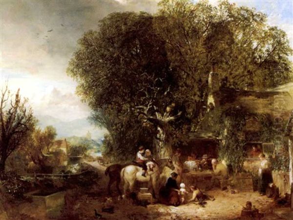 A Village Tavern Scene Oil Painting by William Collins