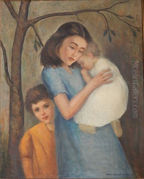 Mother And Children Oil Painting by Ethel Blanchard Collver