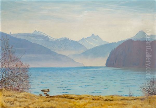 Lake Thun With View Of The Stockhorn Oil Painting by Plinio Colombi