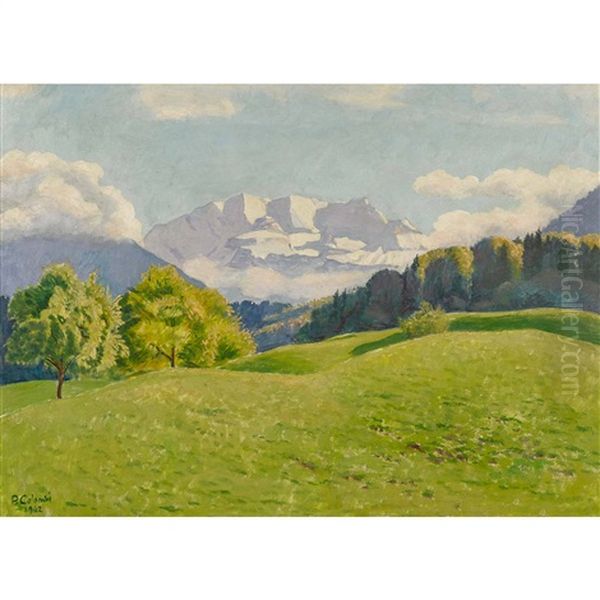 Blumlisalp Oil Painting by Plinio Colombi