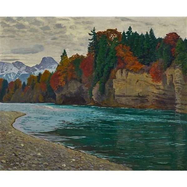 Herbstliche Aarelandschaft Oil Painting by Plinio Colombi