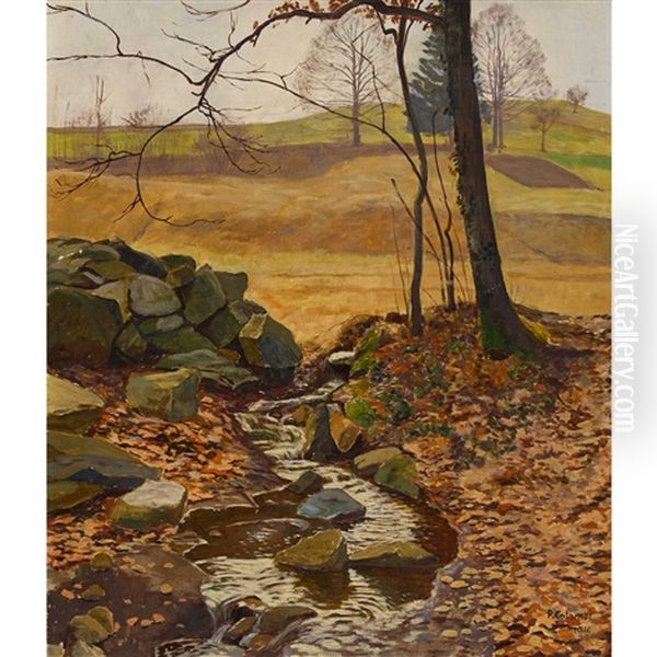 Herbstlandschaft Mit Bach Oil Painting by Plinio Colombi