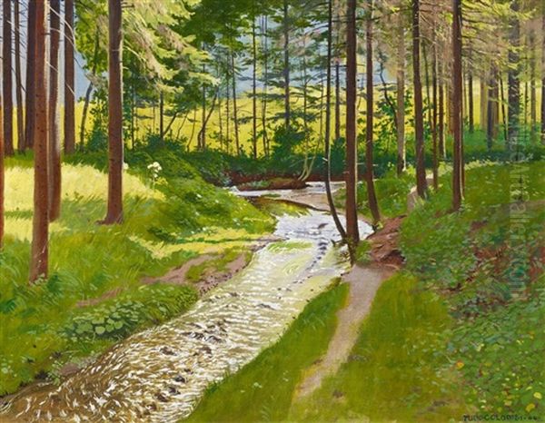 Sommerlicher Wald Mit Bachlauf Oil Painting by Plinio Colombi
