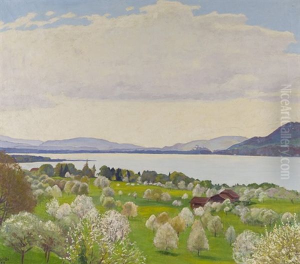 Fruhling Am See Oil Painting by Plinio Colombi