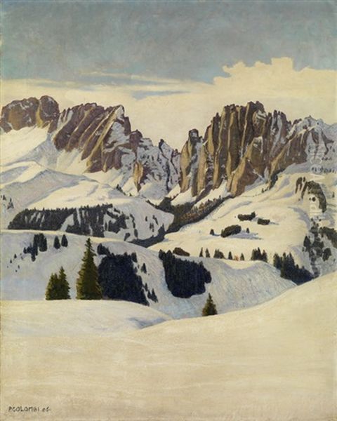 Winterlandschaft In Den Dolomiten Oil Painting by Plinio Colombi