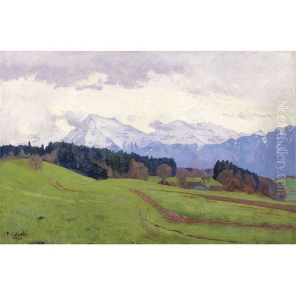 Niesen Von Kirchdorf Aus (niesen Seen From Kirchdorf) Oil Painting by Plinio Colombi