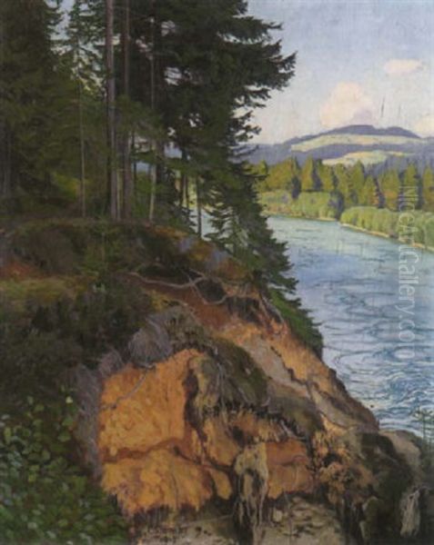 Am Flussufer Oil Painting by Plinio Colombi