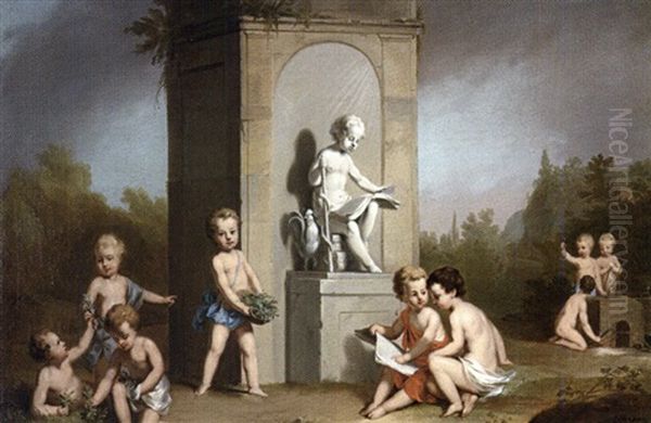 Allegorie De L'odorat, Amours Fabriquant Du Parfum (+ Allegorie De La Vue, Pair) Oil Painting by Leon Francois Comerre