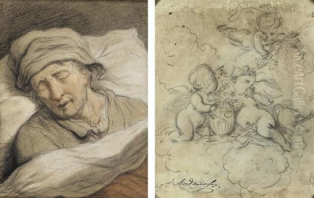 Sleeping Man With Studies Of Putti (#) Sleeping Woman With Studies Oil Painting by Anthony Andriessen