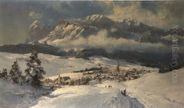 Panoramablick Auf Cortina D'ampezzo Oil Painting by Edward Theodore Compton