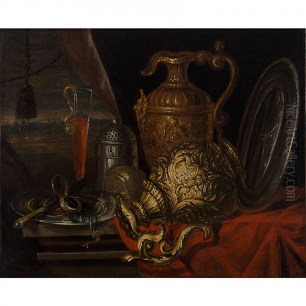 Nature Morte Aux Pieces D'orfevrerie Oil Painting by Meiffren Comte