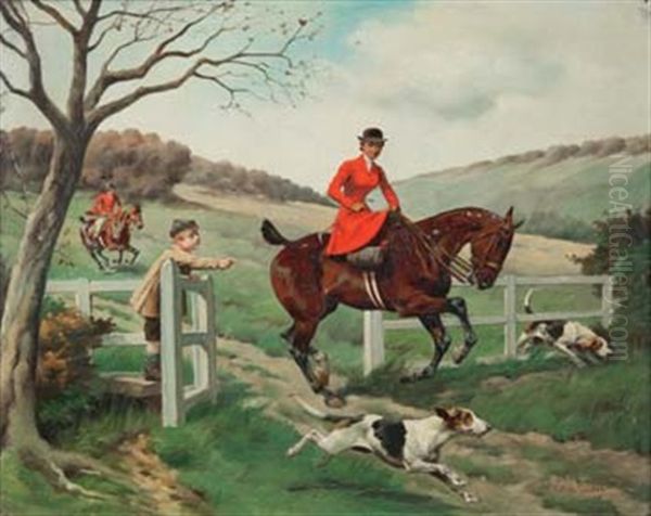 Scenes De Chasse A Courre (2 Works) Oil Painting by Charles-Fernand de Condamy