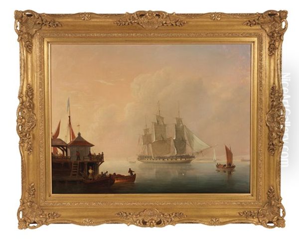 Vessels Off The Coast Oil Painting by Nicholas Matthew Condy