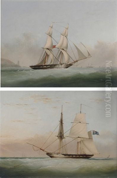 H.m.s. Ranger In A Stiff Breeze Offshore (+ H.m.s. Acorn In A Light Breeze In The Channel; 2 Works) Oil Painting by Nicholas Matthew Condy