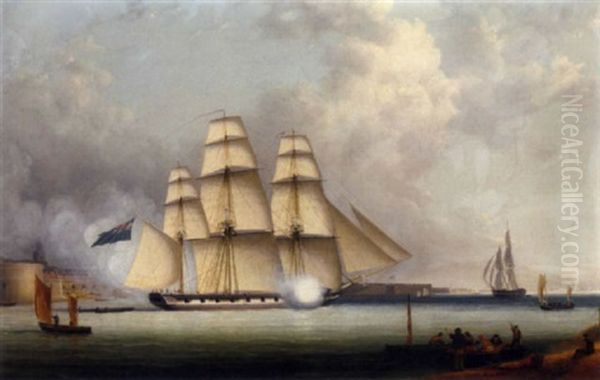 A Royal Naval Frigate Signalling Her Departure From Portsmouth Oil Painting by Nicholas Matthew Condy
