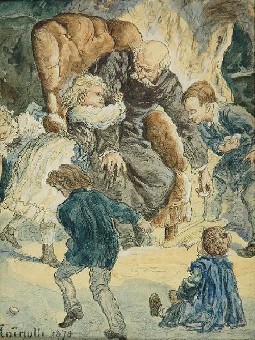 Dzieci Bawiace Sie Z Dziadkiem Oil Painting by Michal Elwiro Andriolli