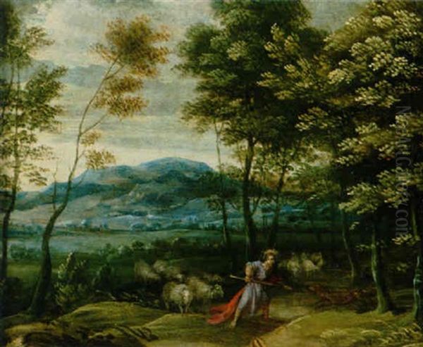Der Gute Hirt In Einer Weiten Bewaldeten Landschaft Oil Painting by Gillis Congnet the Younger