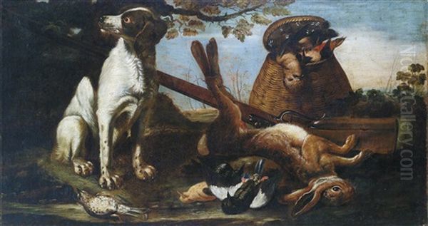 Wildbret Von Einem Hund Bewacht In Einer Landschaft Oil Painting by David de Coninck