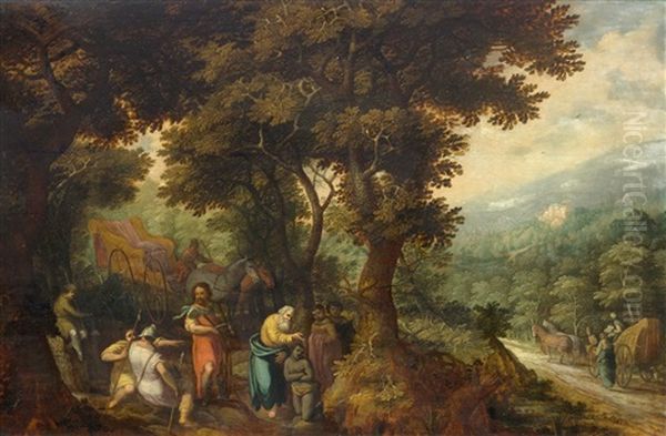 Baptism In A Forest Landscape Oil Painting by Gillis van Coninxloo