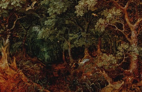 A Forest Landscape With Huntsmen And Animals Oil Painting by Gillis van Coninxloo