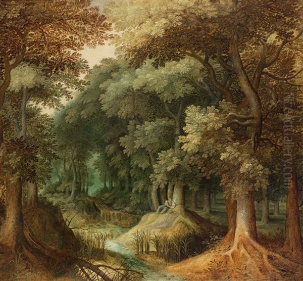 Eine Waldlandschaft Mit Lesendem Eremiten Oil Painting by Gillis van Coninxloo