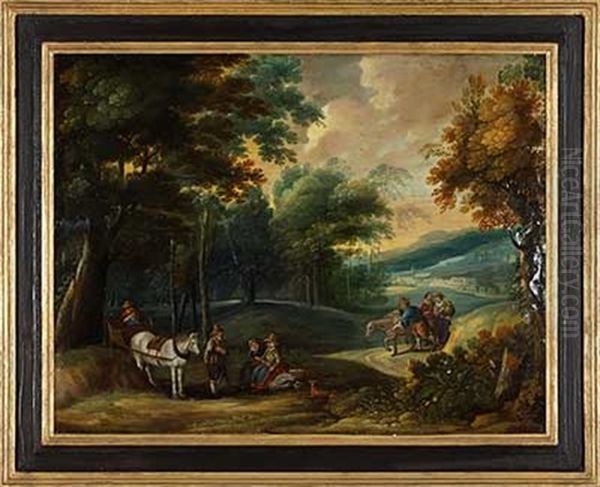 Landschaft Mit Reisenden Und Rastenden Oil Painting by Gillis van Coninxloo