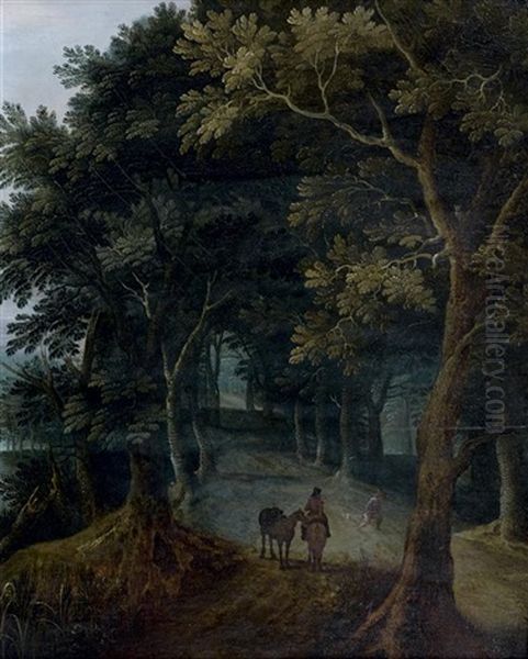 Cavalier Et Chasseur Dans Un Sous-bois Oil Painting by Gillis van Coninxloo