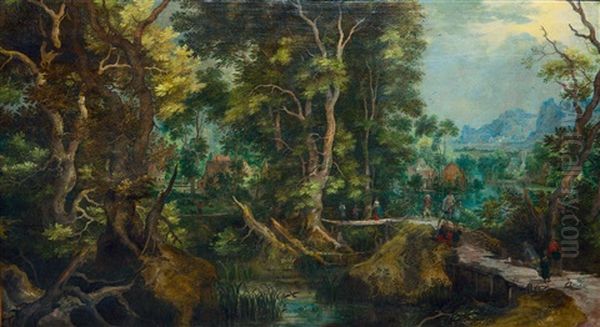 Weite Waldlandschaft Mit Figurenstaffage Oil Painting by Gillis van Coninxloo