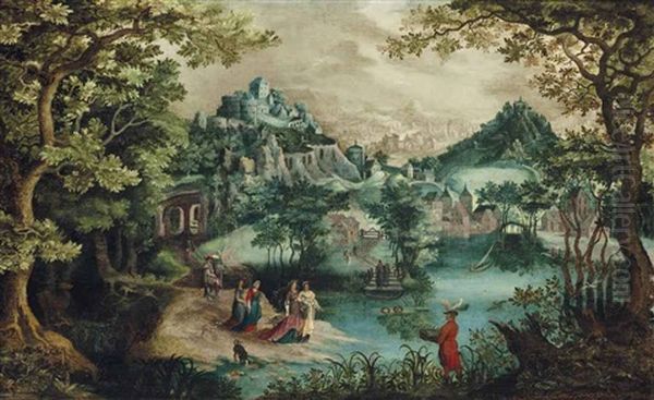 The Finding Of Moses Oil Painting by Gillis van Coninxloo