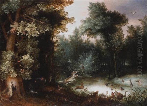 Tiere Im Wald Oil Painting by Gillis van Coninxloo