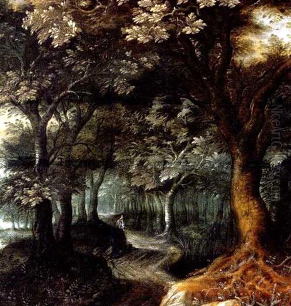 Waldlandschaft Mit Einem Reiter Oil Painting by Gillis van Coninxloo