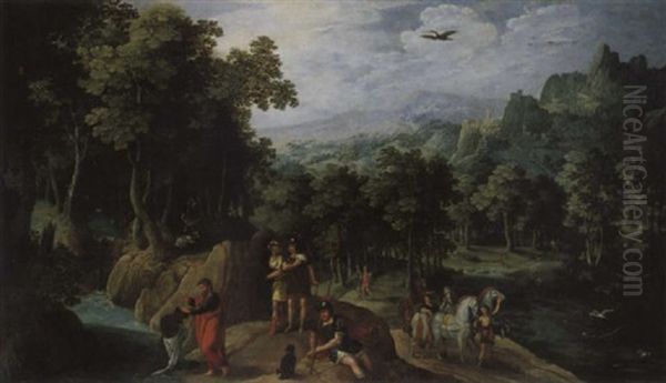 Weite Landschaft Mit Der Taufe Des Kammerers Oil Painting by Gillis van Coninxloo