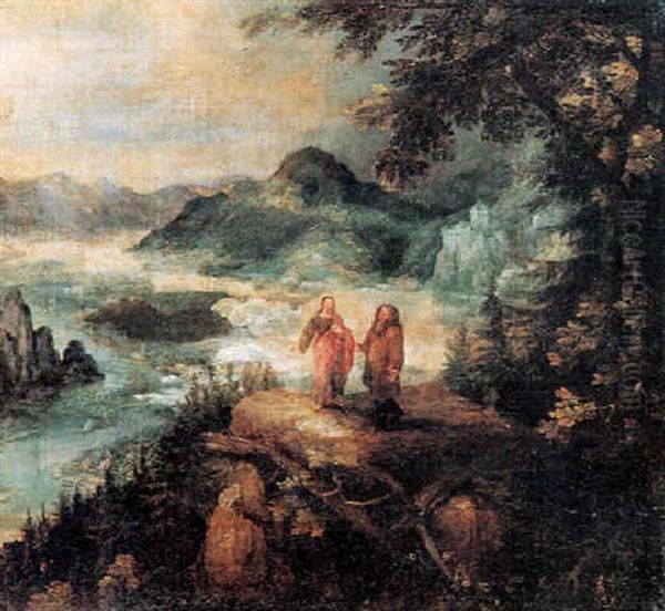 La Tentation Du Christ Dans Un Vast Paysage Panoramique Oil Painting by Gillis van Coninxloo