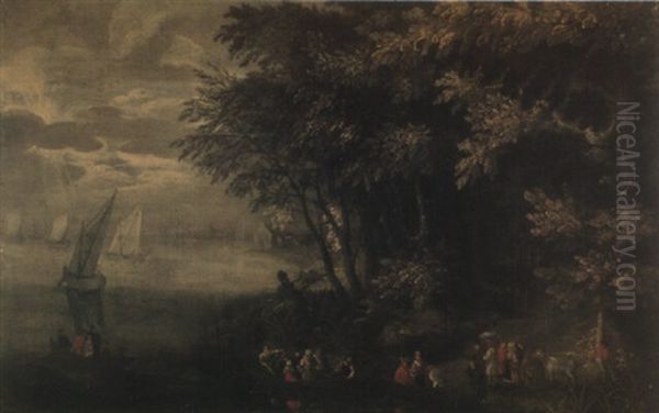 Paysage De Riviere Dans Une Foret Au Soleil Couchant Oil Painting by Gillis van Coninxloo