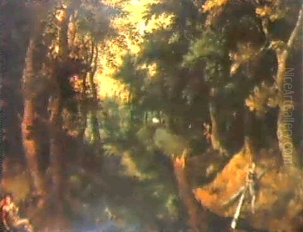 Diana And The Sleeping Callisto Beside A Woodland Stream Oil Painting by Gillis van Coninxloo