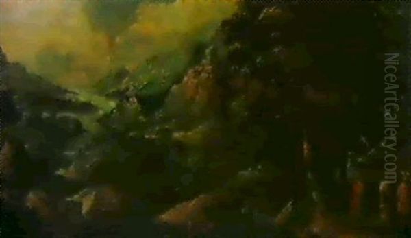 Gebirgige Flusslandschaft Mit Christus Und Den Jungern Auf  Dem Weg Nach Emmaus. Oil Painting by Gillis van Coninxloo