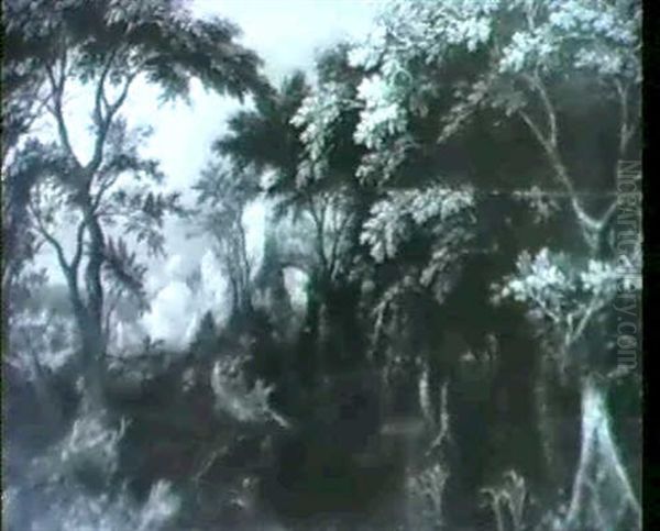 Waldlandschaft Mit Einem Dorf Im Hintergrund Oil Painting by Gillis van Coninxloo