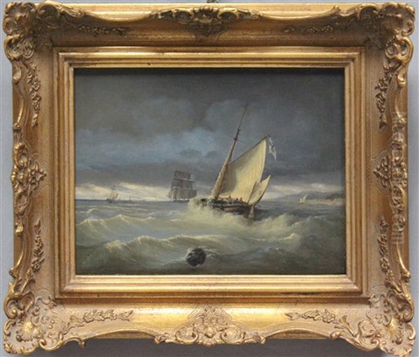 Kustenfischer In Bewegter See Oil Painting by Carl Emmanuel Conrad