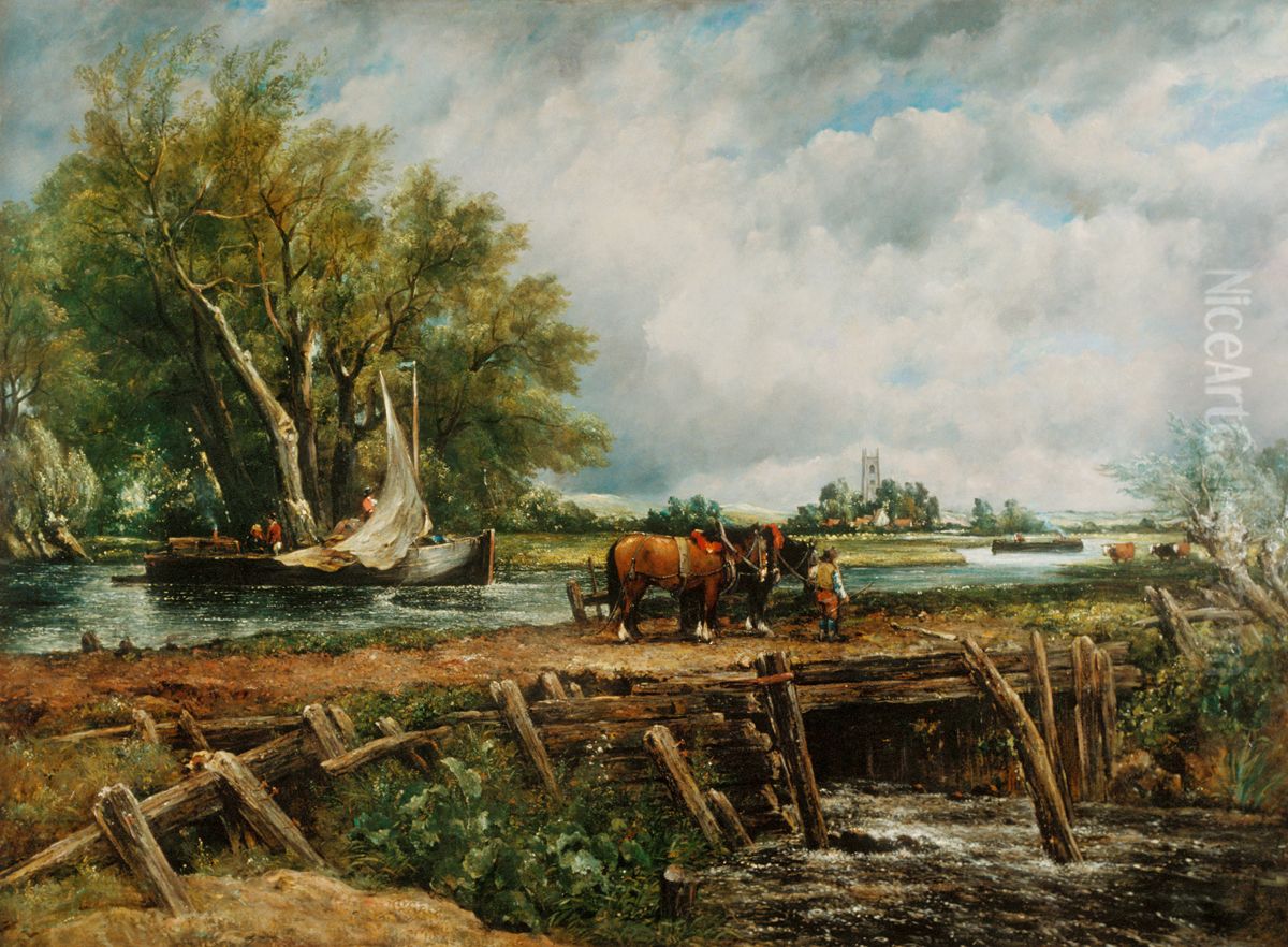 Landscape With Horses Oil Painting by John Constable